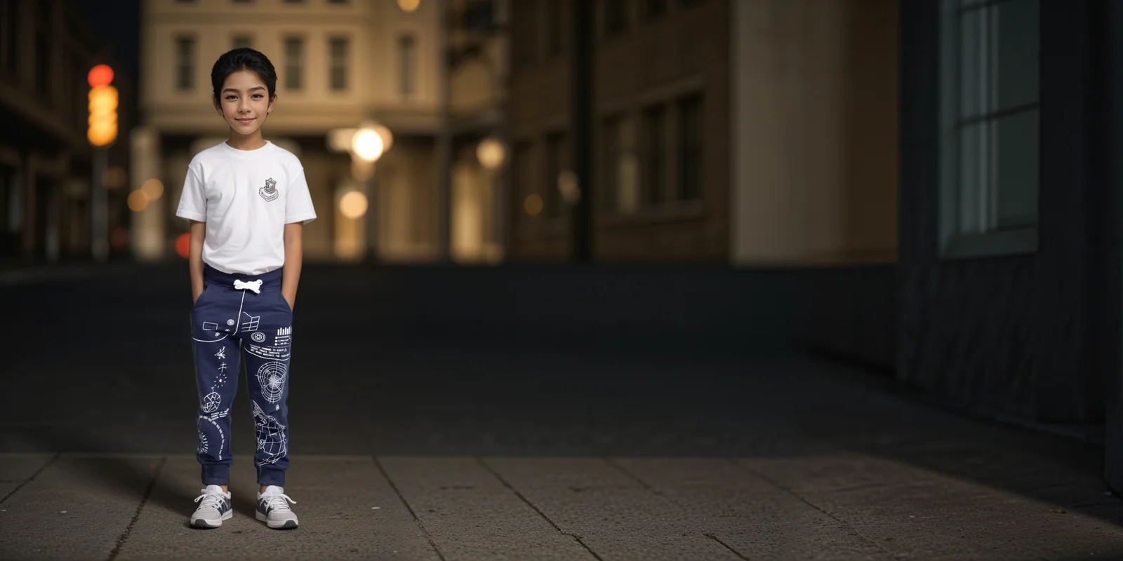 Galactic Navigator jogger pants in city at night